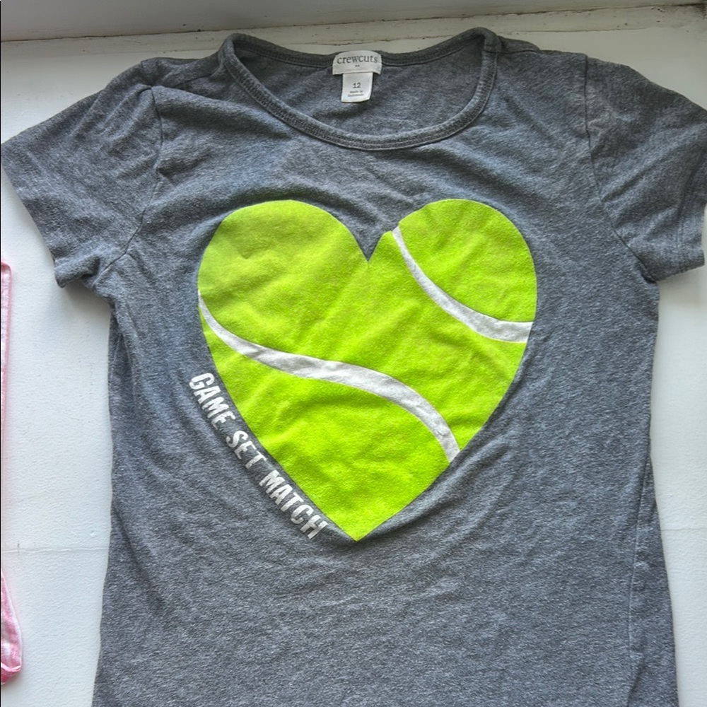 Crewcuts Gray Tee with Neon Green Tennis Heart